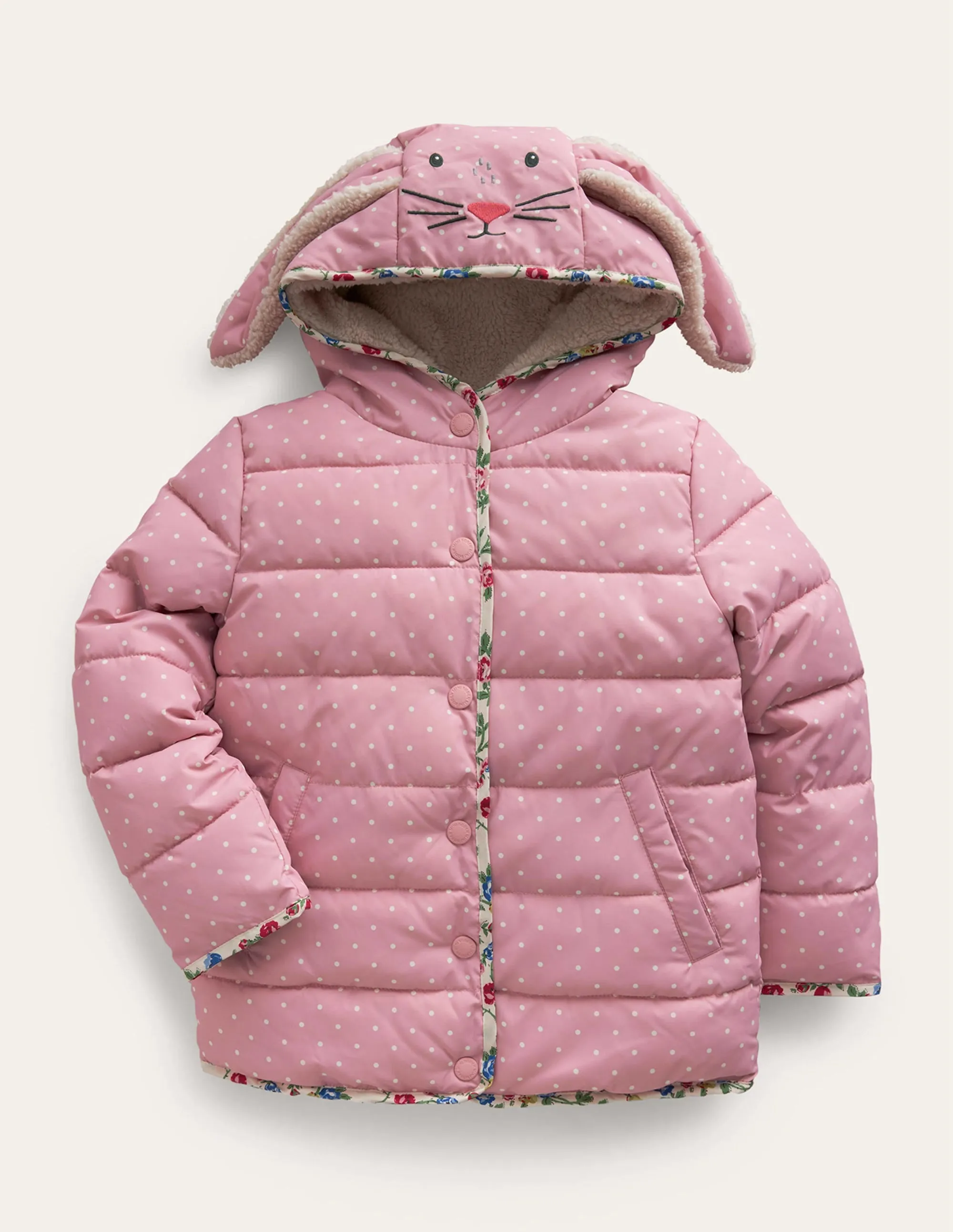 Novelty Padded Coat-Putty / Vintage Pink Spot