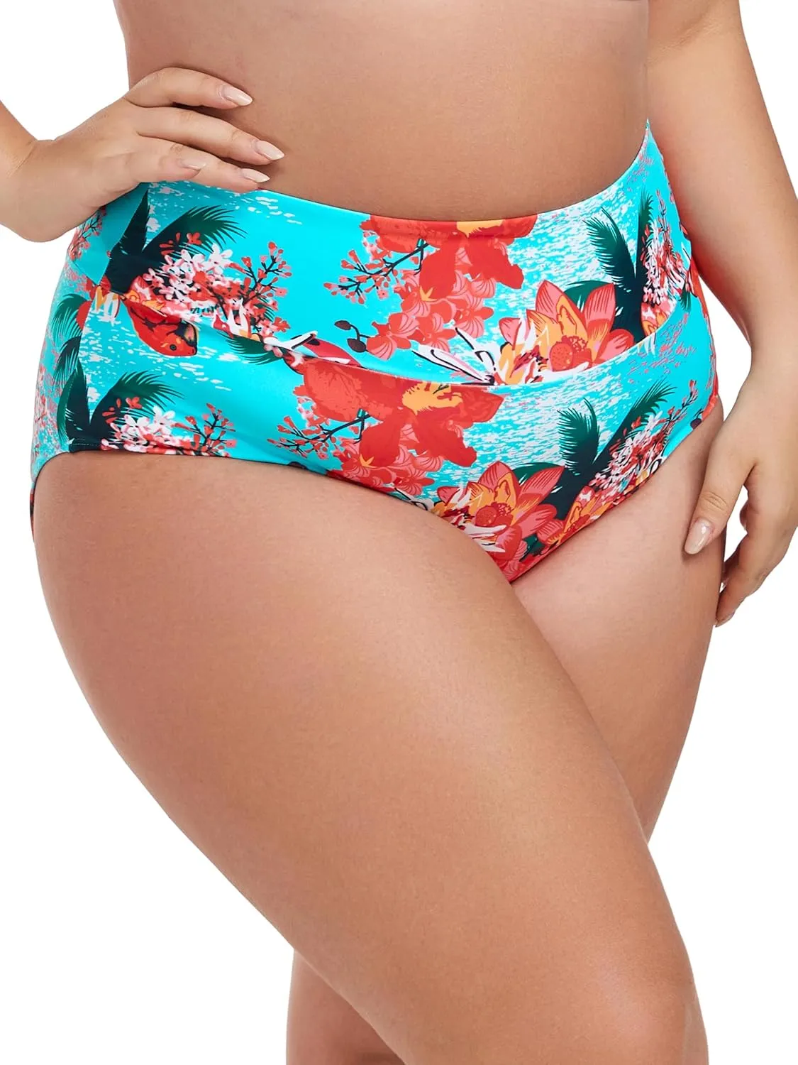 Ocean Blues Women's Plus Size High Waisted Bikini Bottom Full Coverage Swim Bottom