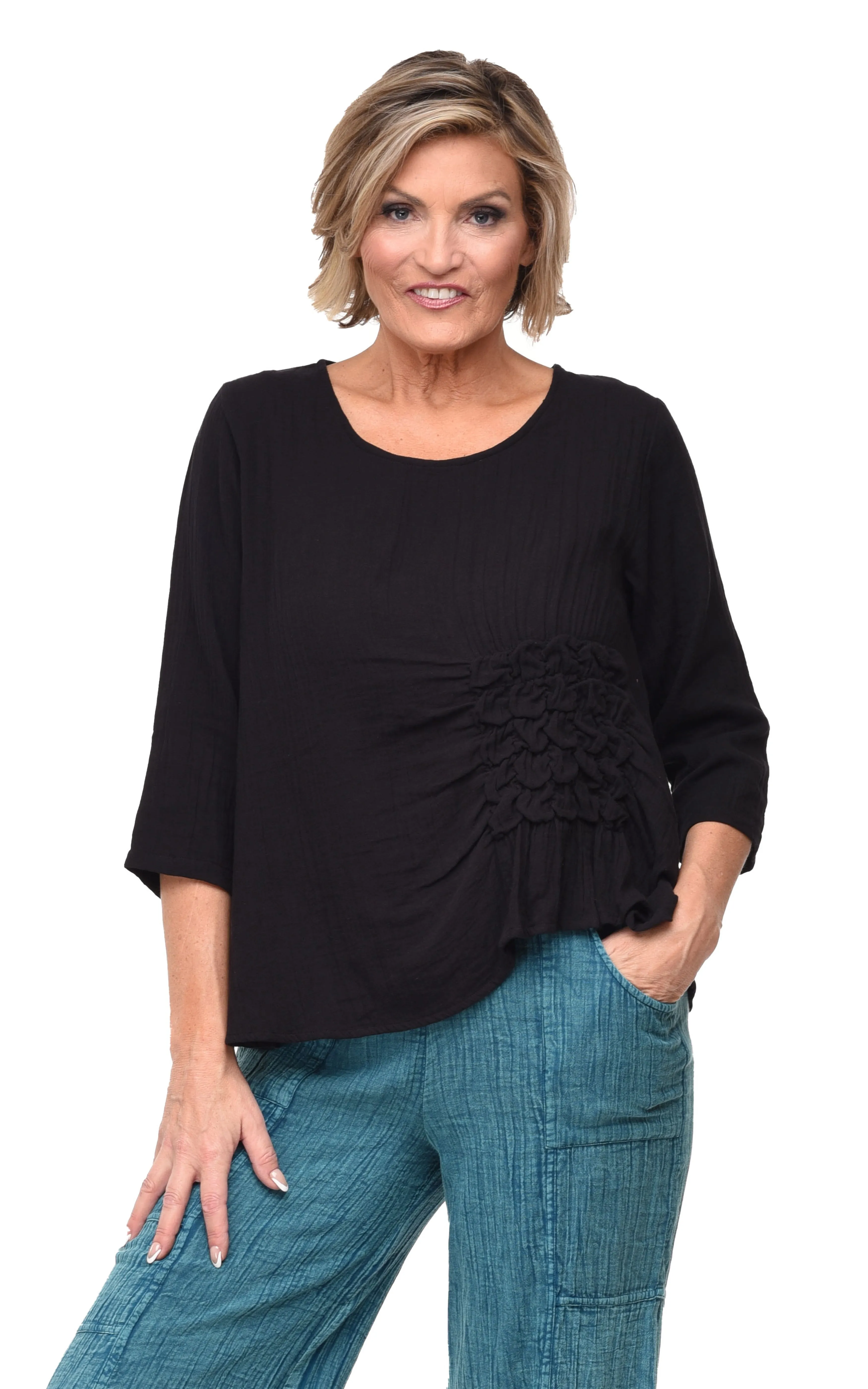 Olga Womens Top Cotton Gauze in Black