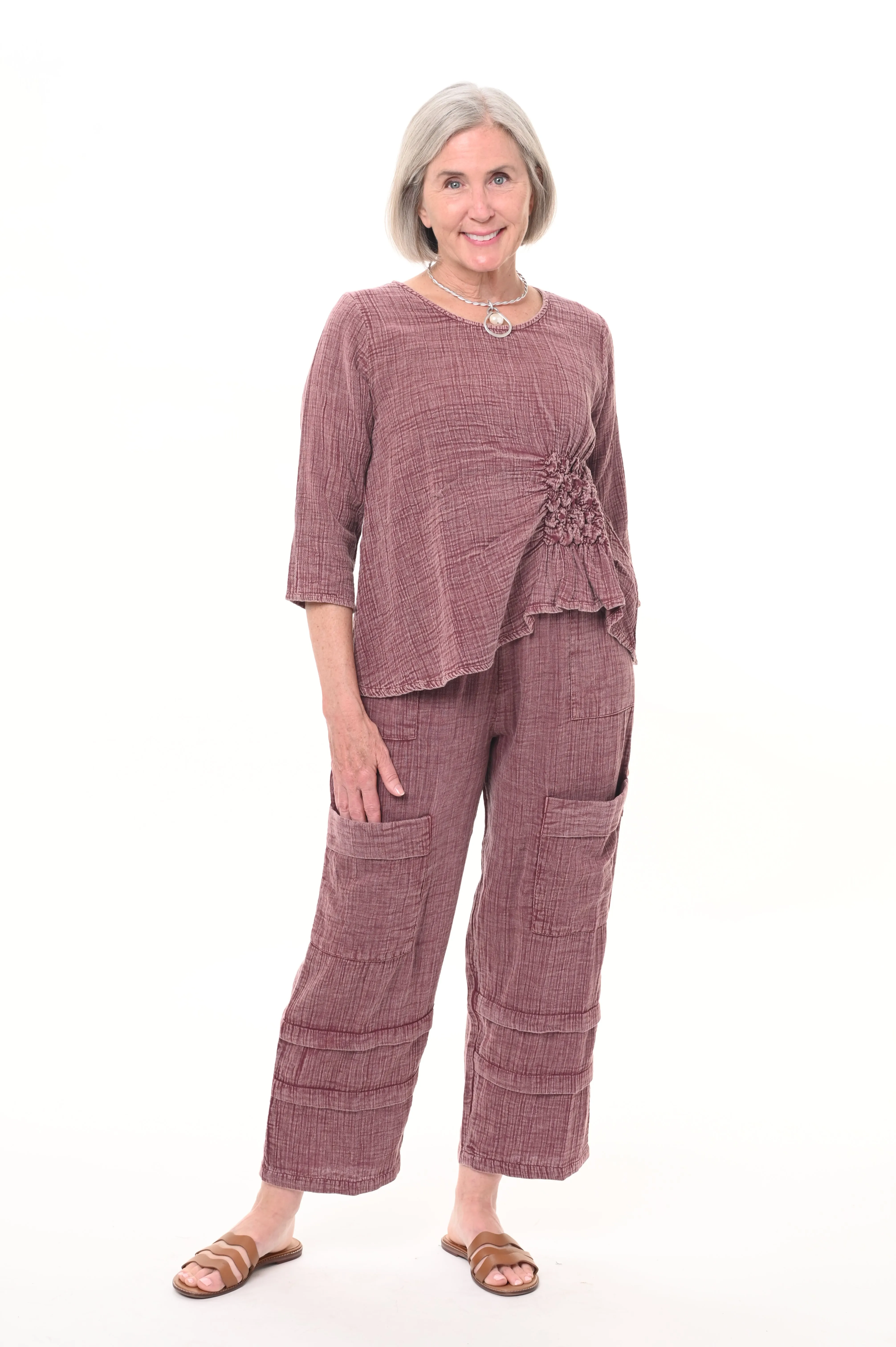 Olga Womens Top Cotton Gauze in Maroon Size X-Small