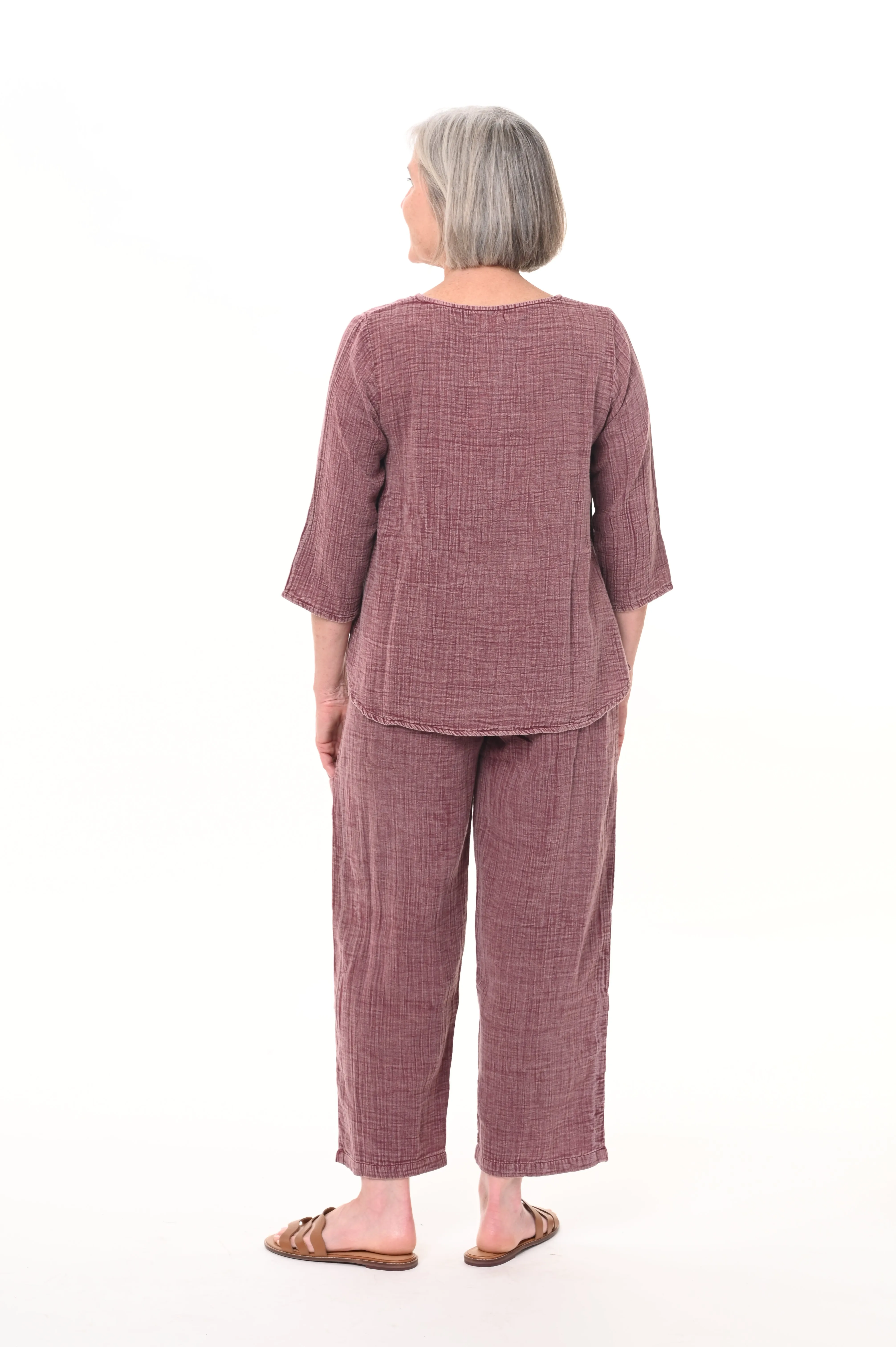 Olga Womens Top Cotton Gauze in Maroon Size X-Small