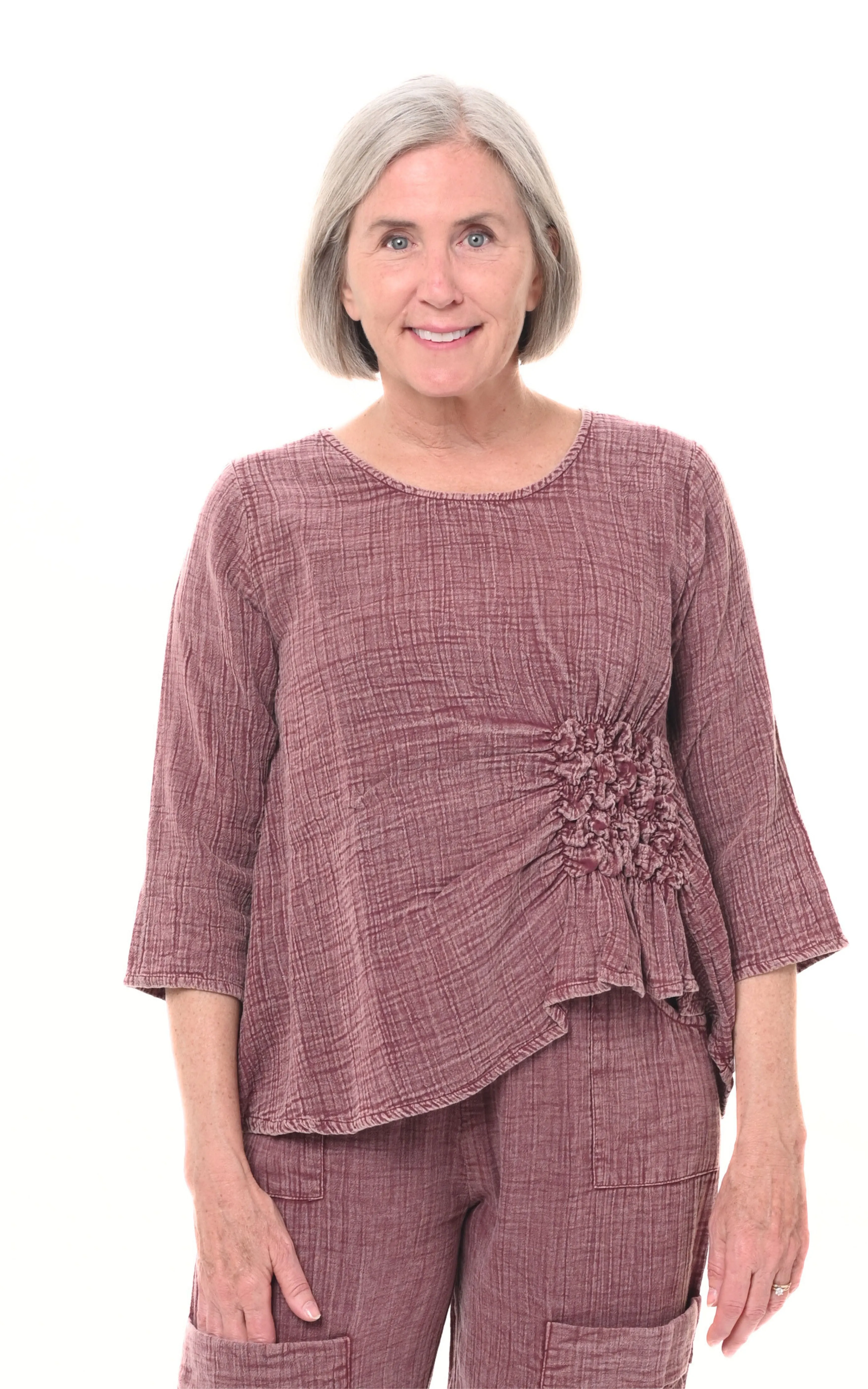Olga Womens Top Cotton Gauze in Maroon Size X-Small