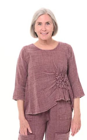 Olga Womens Top Cotton Gauze in Maroon Size X-Small