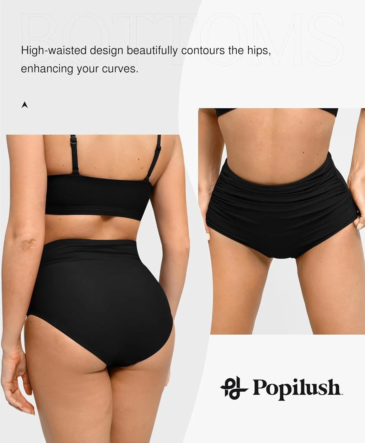 Popilush Shapewear Swimwear Bottoms - Waisted Bikini Bottom Tummy Control Ruched Swim Bottom Brief Swim Short