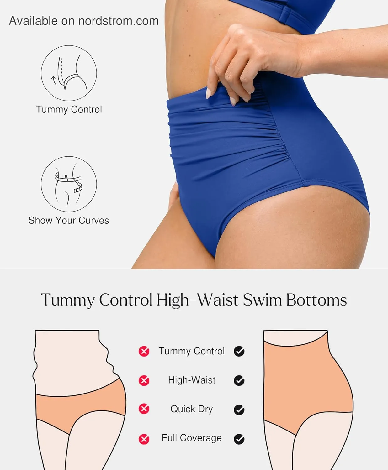 Popilush Shapewear Swimwear Bottoms - Waisted Bikini Bottom Tummy Control Ruched Swim Bottom Brief Swim Short
