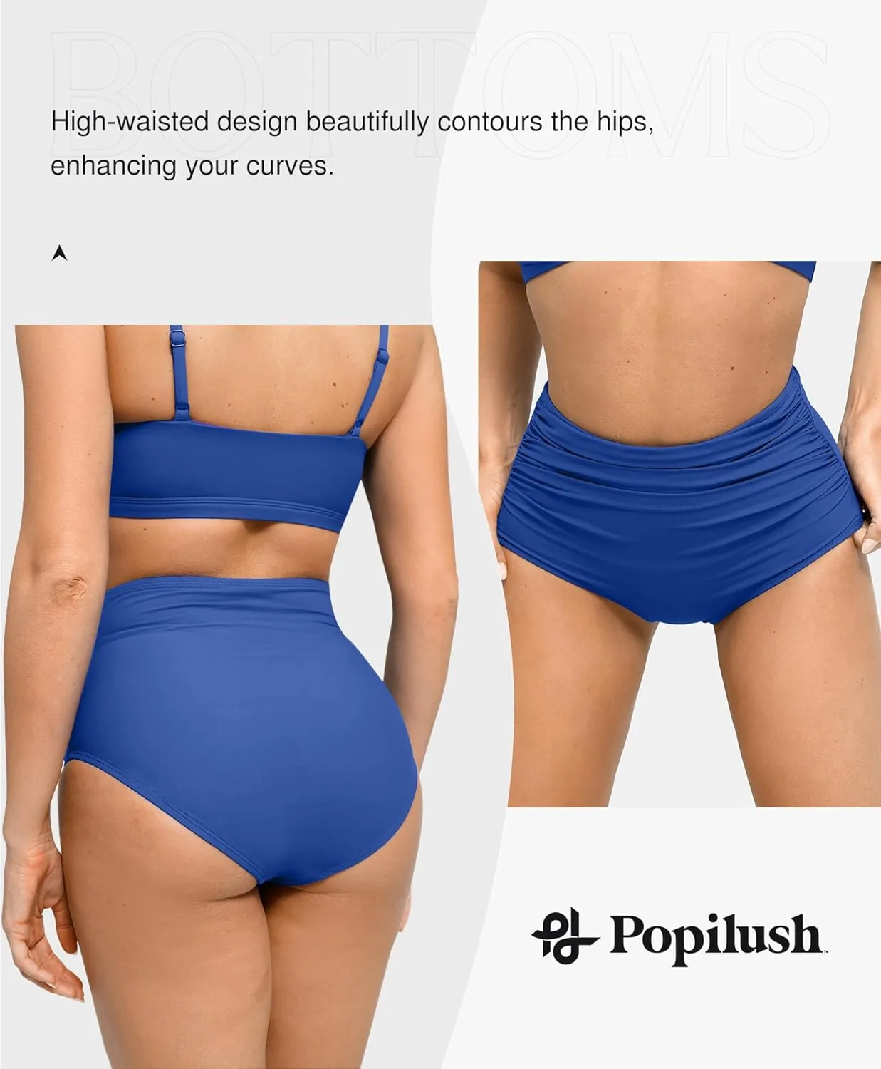 Popilush Shapewear Swimwear Bottoms - Waisted Bikini Bottom Tummy Control Ruched Swim Bottom Brief Swim Short