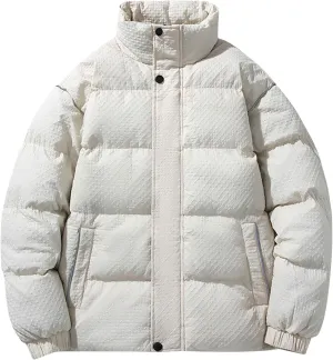 Puffer Quilted Jackets for Men Thickened Full Zip Padded Jackets Outerwear Casual Long Sleeve Stand Collar Down Coats