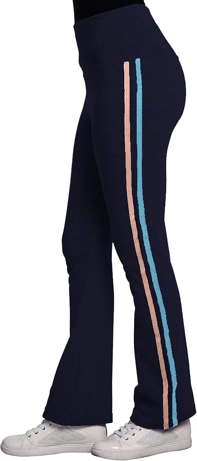 Sweet Vibes Women's Stretch Rib Flare Bottom Yoga Pants High Waist Double Seam Stripes