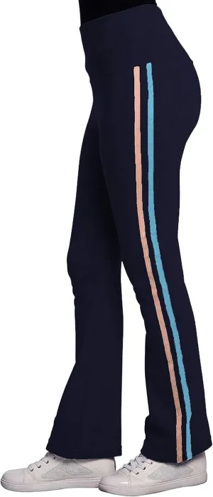 Sweet Vibes Women's Stretch Rib Flare Bottom Yoga Pants High Waist Double Seam Stripes