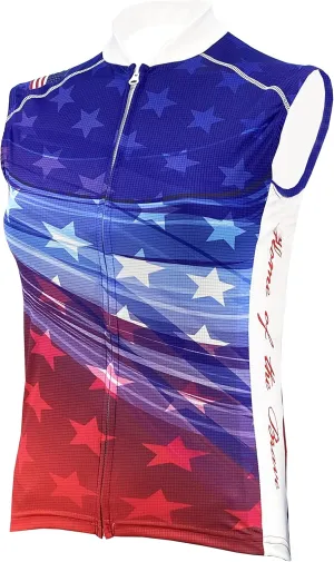 USA Stars & Stripes Women's Cycling Jersey - Sleeveless Bike Shirt for Biking and Road Riding