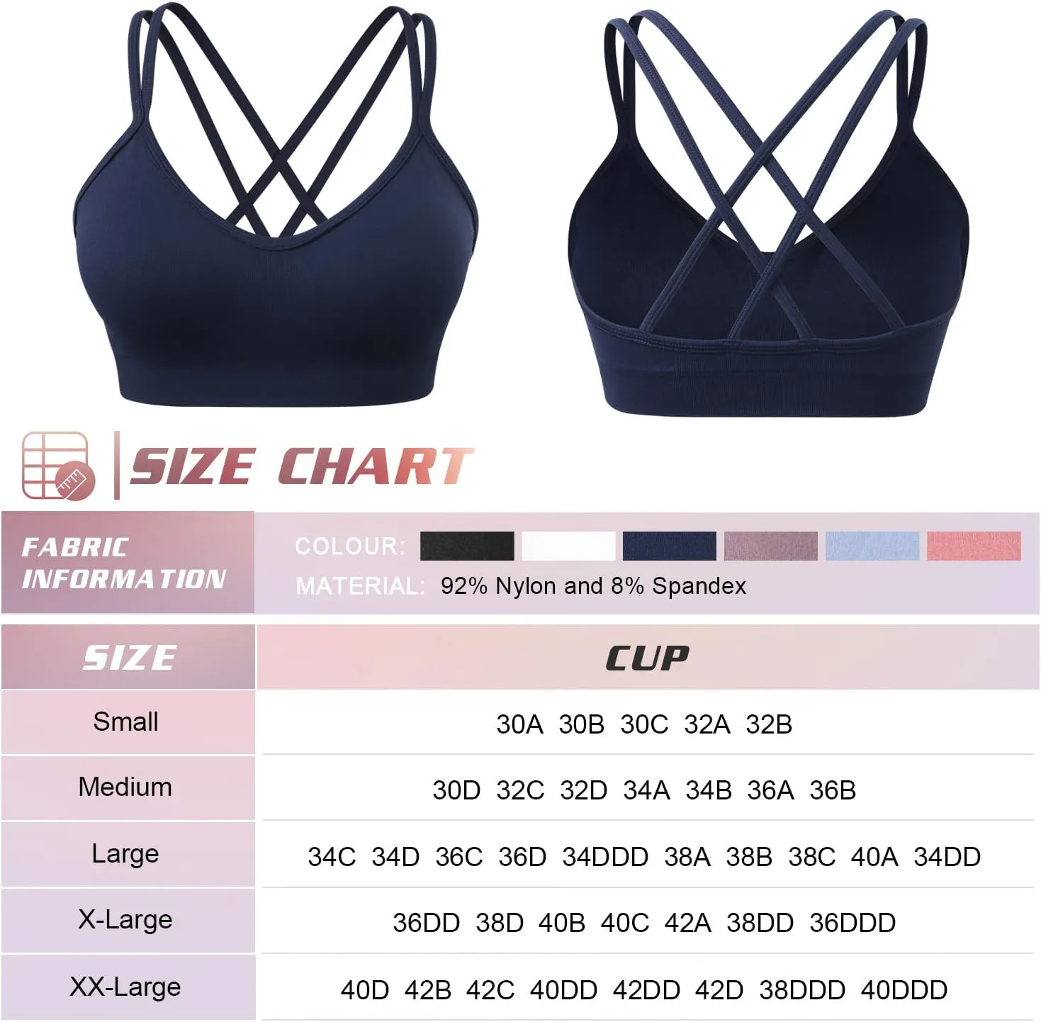 VEQKING Women's Cross Back Sports Bra Padded Strappy Medium Support Yoga Bra for Workout Fitness 3 Pack