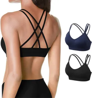 VEQKING Women's Cross Back Sports Bra Padded Strappy Medium Support Yoga Bra for Workout Fitness 3 Pack