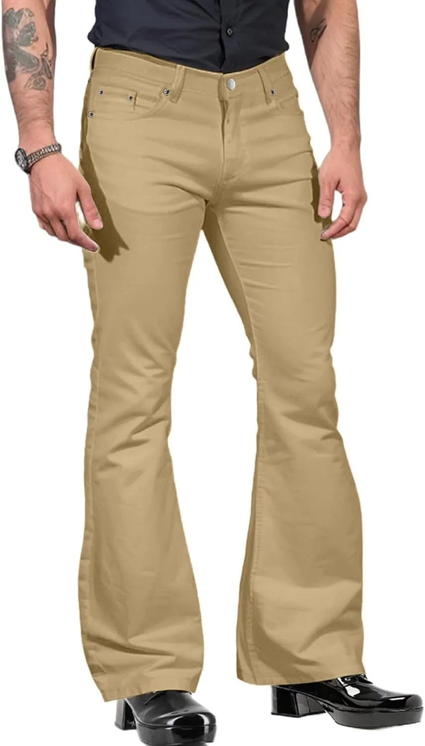 Vintage Bell Bottom Pants for Men Classic Fit Wide Leg Pants Flat Front Open Bottom Trousers Casual Simple Trousers