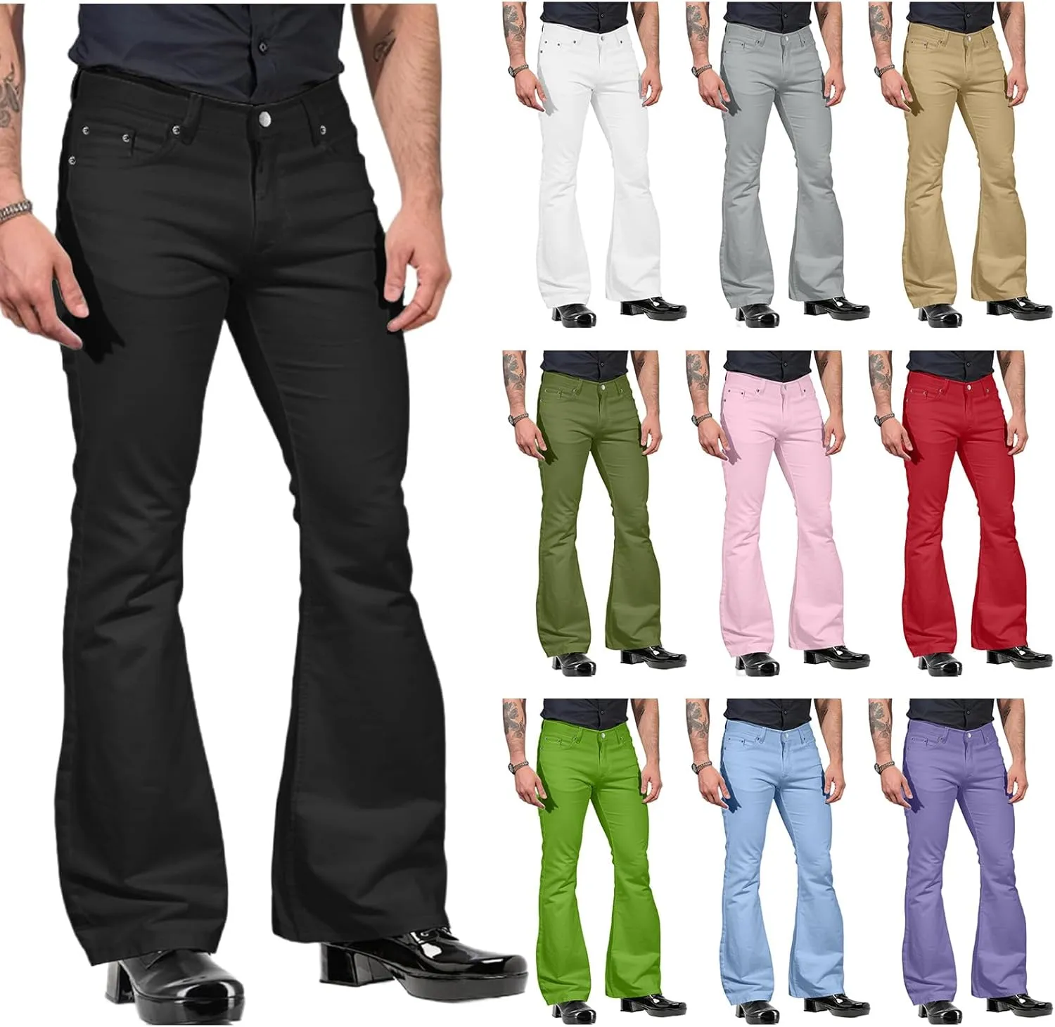 Vintage Bell Bottom Pants for Men Classic Fit Wide Leg Pants Flat Front Open Bottom Trousers Casual Simple Trousers