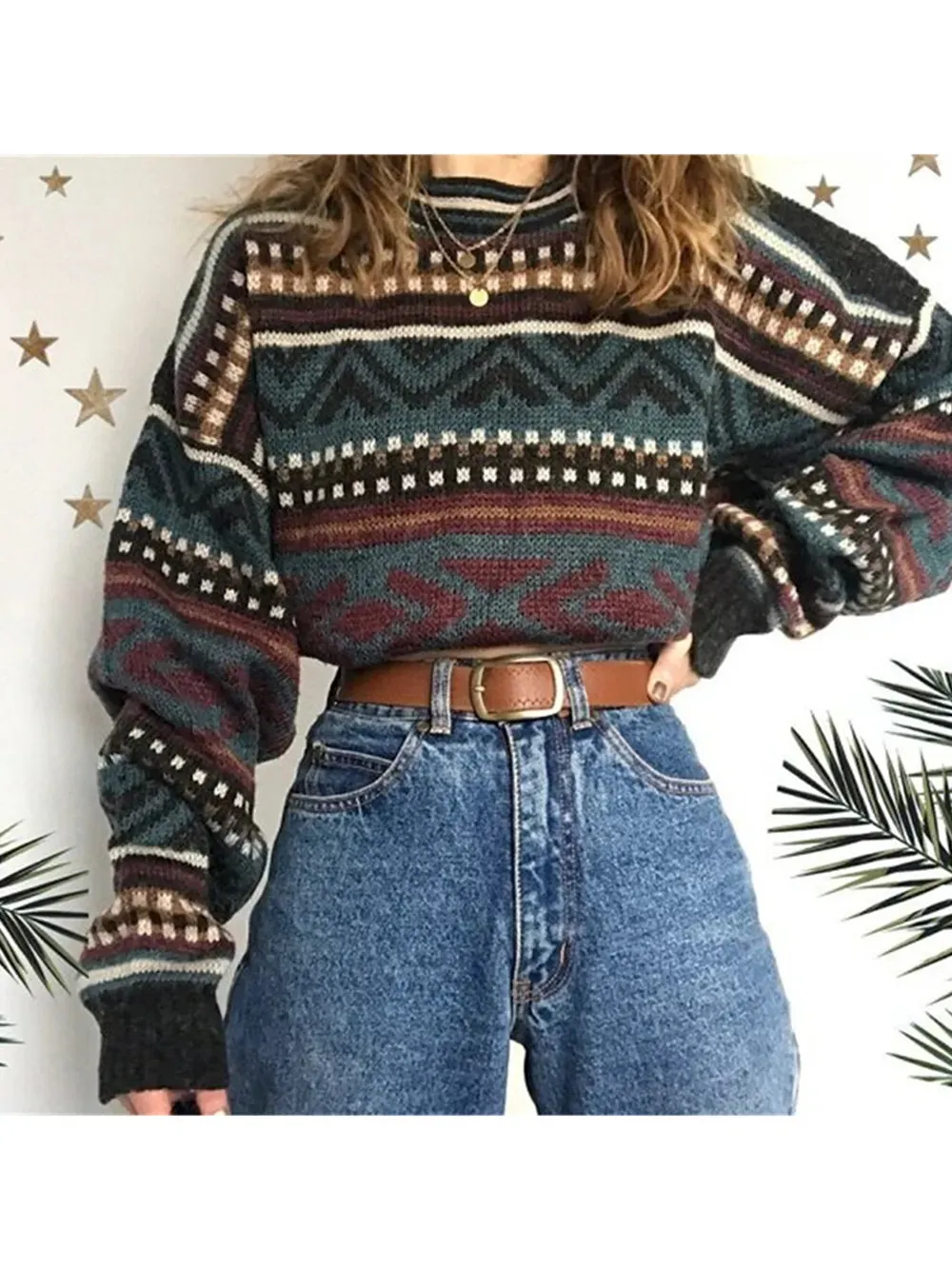 Vintage Sweaters Women Oversized Thicken Knitwear BF Unisex Couples Winter Pullovers Femme Woolen Sweater Striped Tops