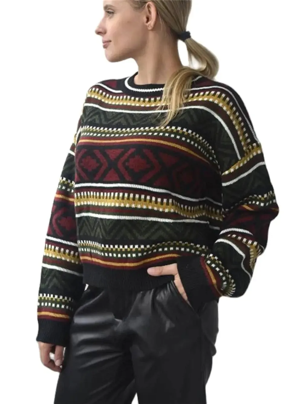 Vintage Sweaters Women Oversized Thicken Knitwear BF Unisex Couples Winter Pullovers Femme Woolen Sweater Striped Tops