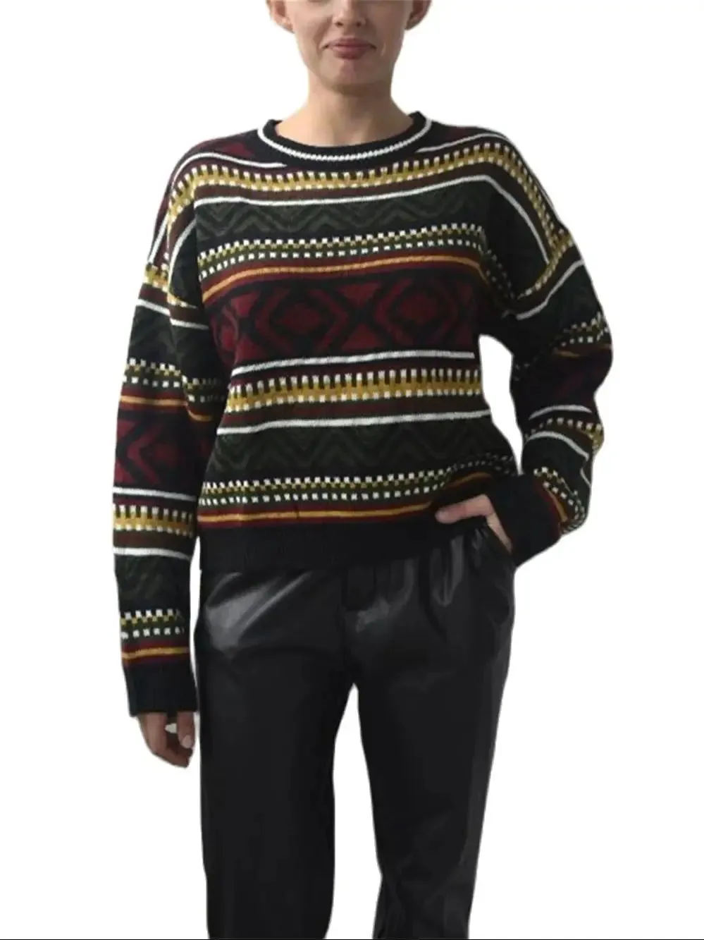 Vintage Sweaters Women Oversized Thicken Knitwear BF Unisex Couples Winter Pullovers Femme Woolen Sweater Striped Tops