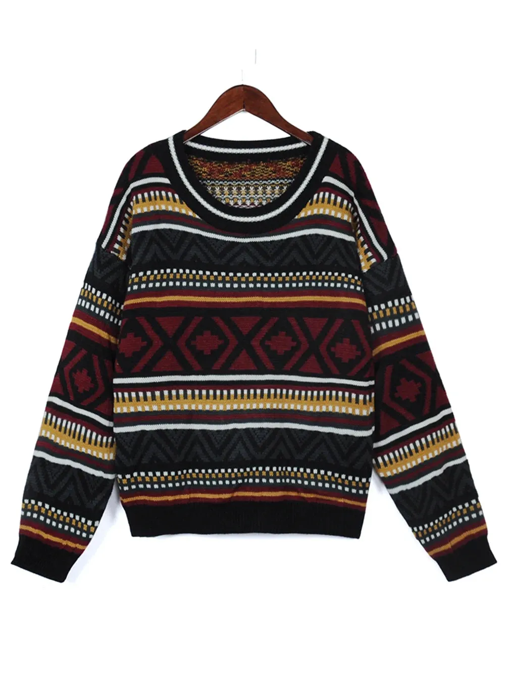 Vintage Sweaters Women Oversized Thicken Knitwear BF Unisex Couples Winter Pullovers Femme Woolen Sweater Striped Tops