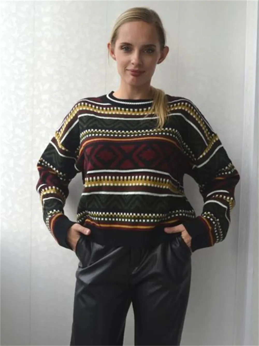 Vintage Sweaters Women Oversized Thicken Knitwear BF Unisex Couples Winter Pullovers Femme Woolen Sweater Striped Tops