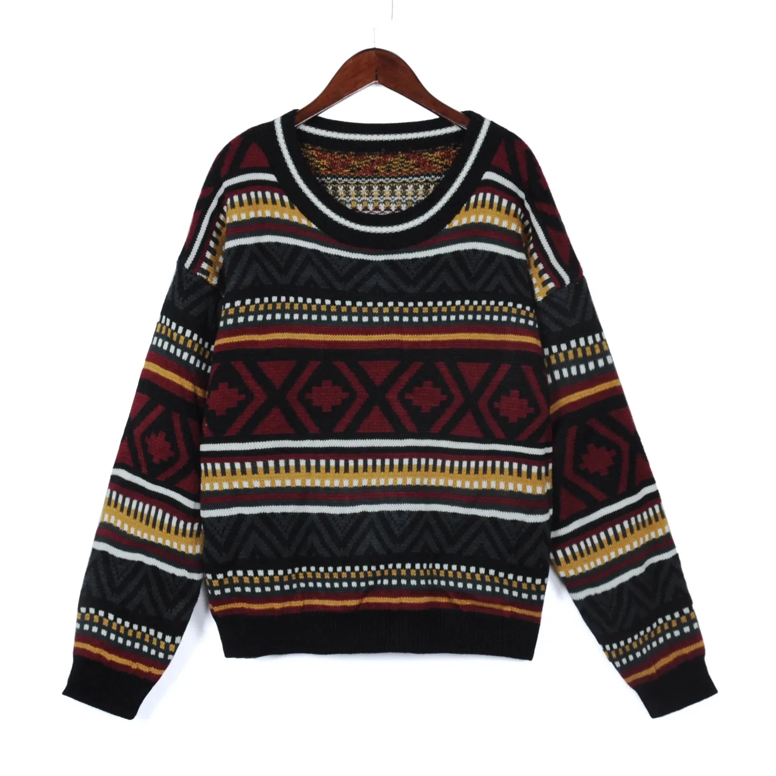 Vintage Sweaters Women Oversized Thicken Knitwear BF Unisex Couples Winter Pullovers Femme Woolen Sweater Striped Tops