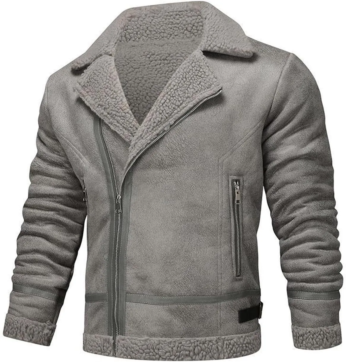 Winter Faux Leather Jackets For Men Vintage Classic Motorcycle Jackets Notch Collar Military Sherpa Lined Coats