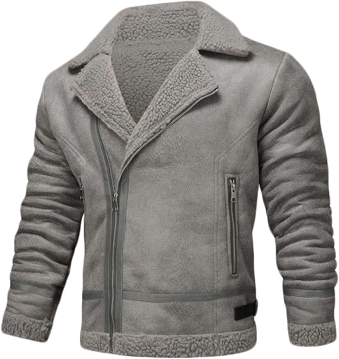 Winter Faux Leather Jackets For Men Vintage Classic Motorcycle Jackets Notch Collar Military Sherpa Lined Coats