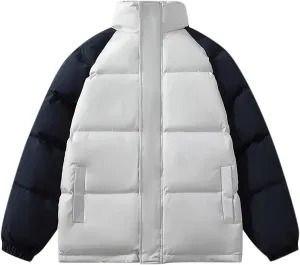 Winter Light Warm Down Jacket Men Color Block Jacket Soft Plus Size Puffer Jacket Stand Collar Travel Coat for Teen
