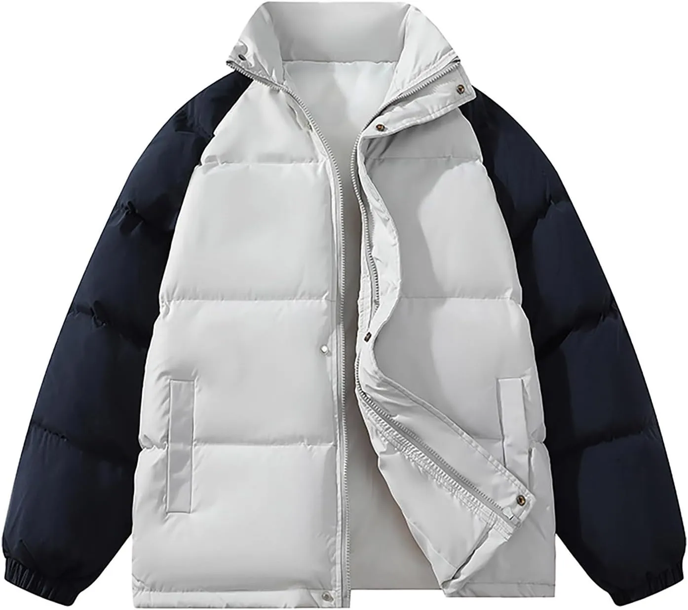 Winter Light Warm Down Jacket Men Color Block Jacket Soft Plus Size Puffer Jacket Stand Collar Travel Coat for Teen