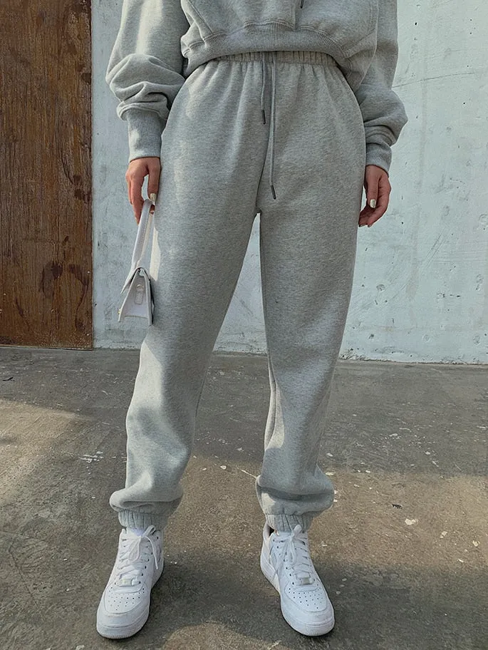 Women Hoodies Suit Solid Casual Tracksuit Velvet 2 Pcs Set Sports Sweatshirts