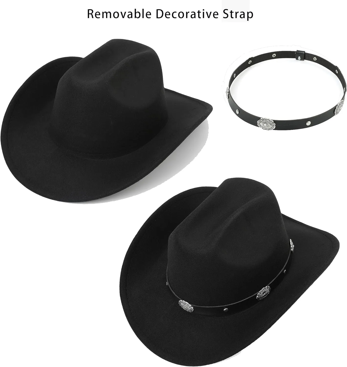 Women Sparkly-Rhinestone Western-Cowgirl-Hat Glitter-Bling Cowboy-Hat Felt-Rodeo-Hat for Disco-Party Medium/Large