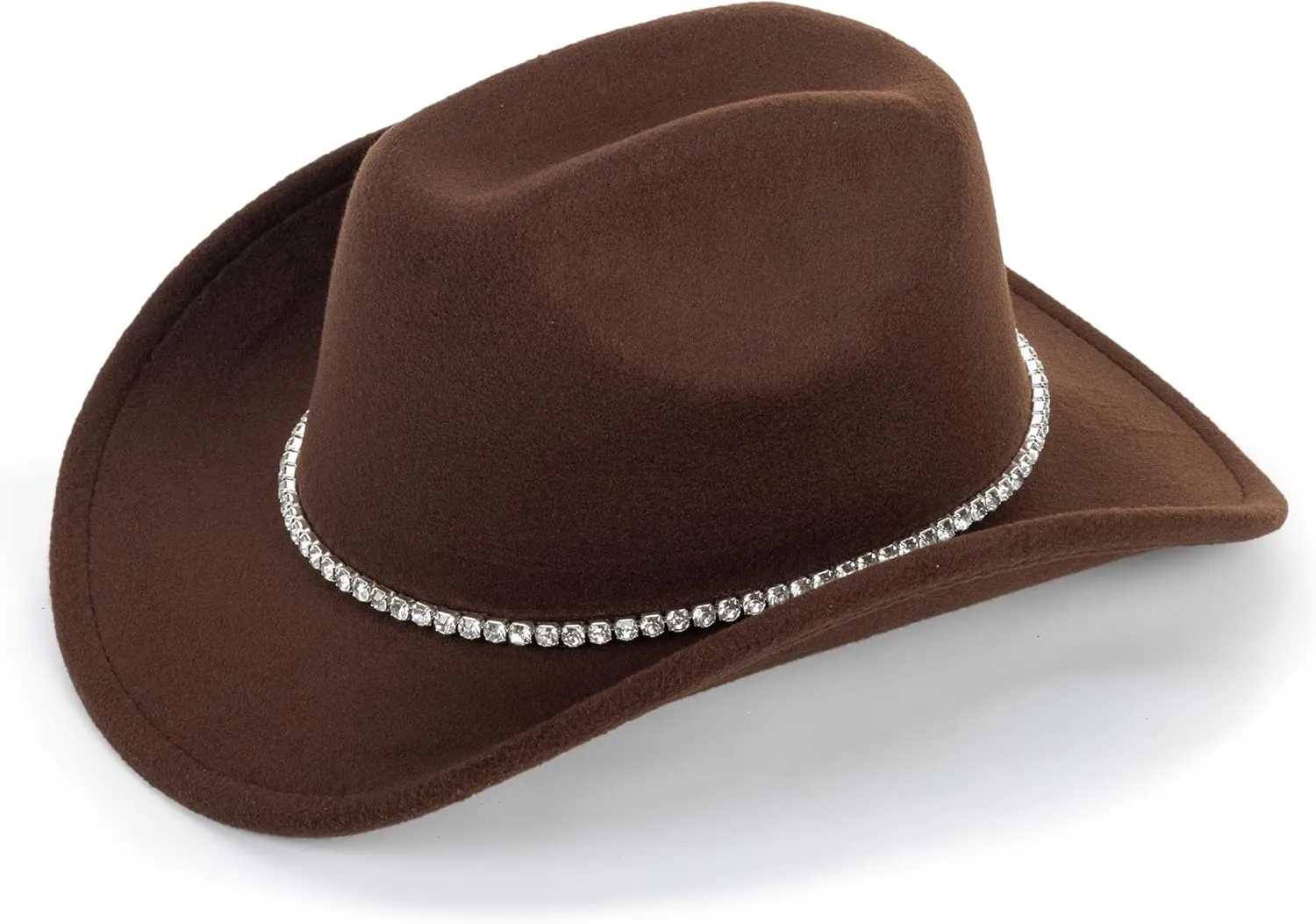 Women Sparkly-Rhinestone Western-Cowgirl-Hat Glitter-Bling Cowboy-Hat Felt-Rodeo-Hat for Disco-Party Medium/Large