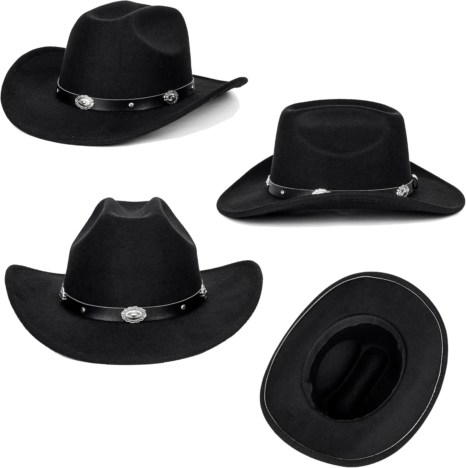 Women Sparkly-Rhinestone Western-Cowgirl-Hat Glitter-Bling Cowboy-Hat Felt-Rodeo-Hat for Disco-Party Medium/Large