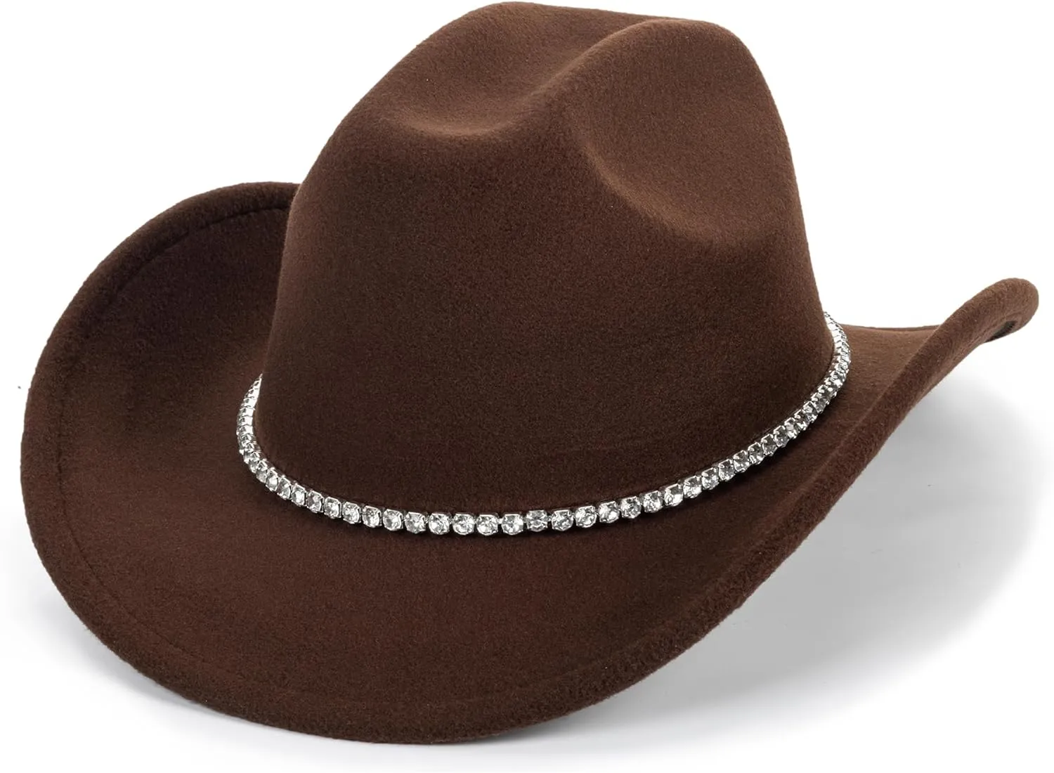 Women Sparkly-Rhinestone Western-Cowgirl-Hat Glitter-Bling Cowboy-Hat Felt-Rodeo-Hat for Disco-Party Medium/Large
