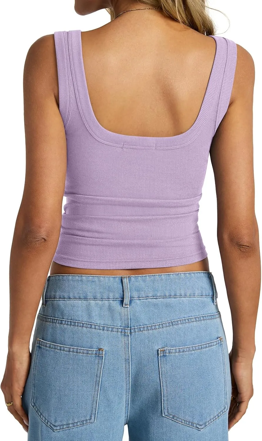 Womens Cotton Ribbed Square Neck Tank Tops Basic Backless Sleeveless Summer Cami Shirts 2025