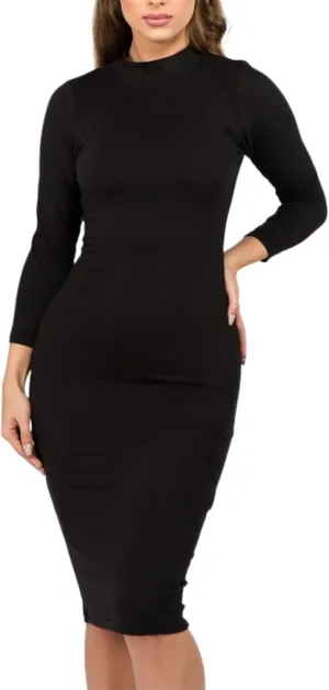 Women's Day & Night 3/4 Sleeves Mock Neck Midi Length Bodycon Dress Ragular/Plus Size