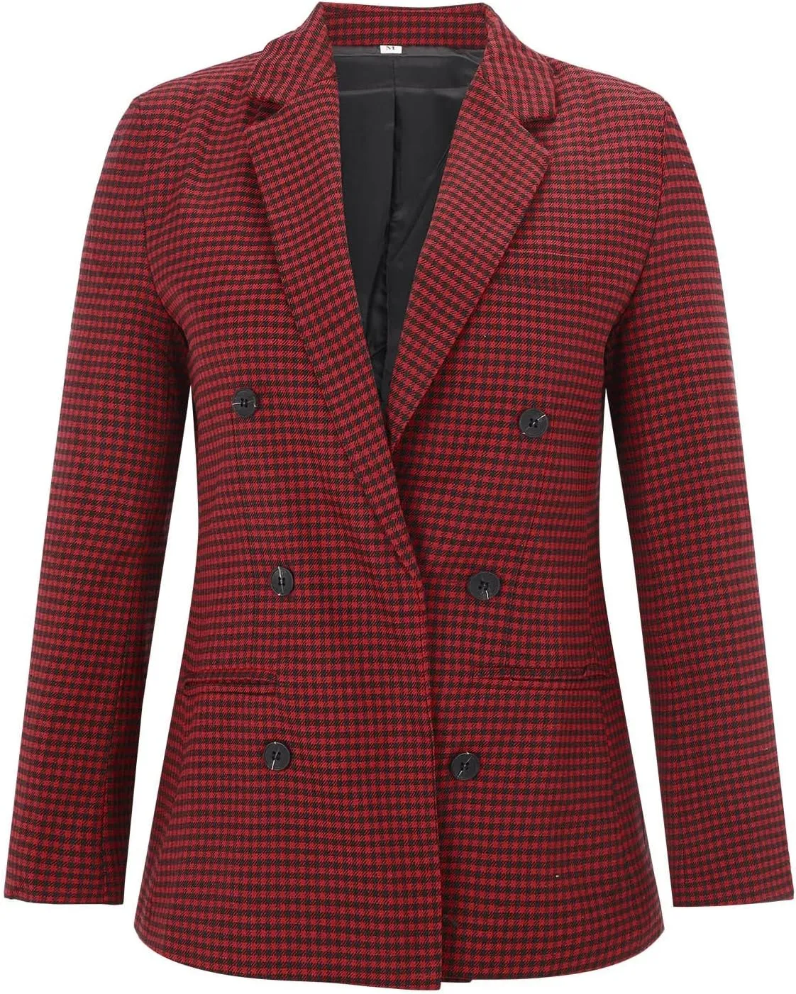 Womens Double Breasted Trenchcoat Plaid Coat Relaxed Blazer Long Sleeve Peak Button Pea Coats Jacket Work Formal Blazer