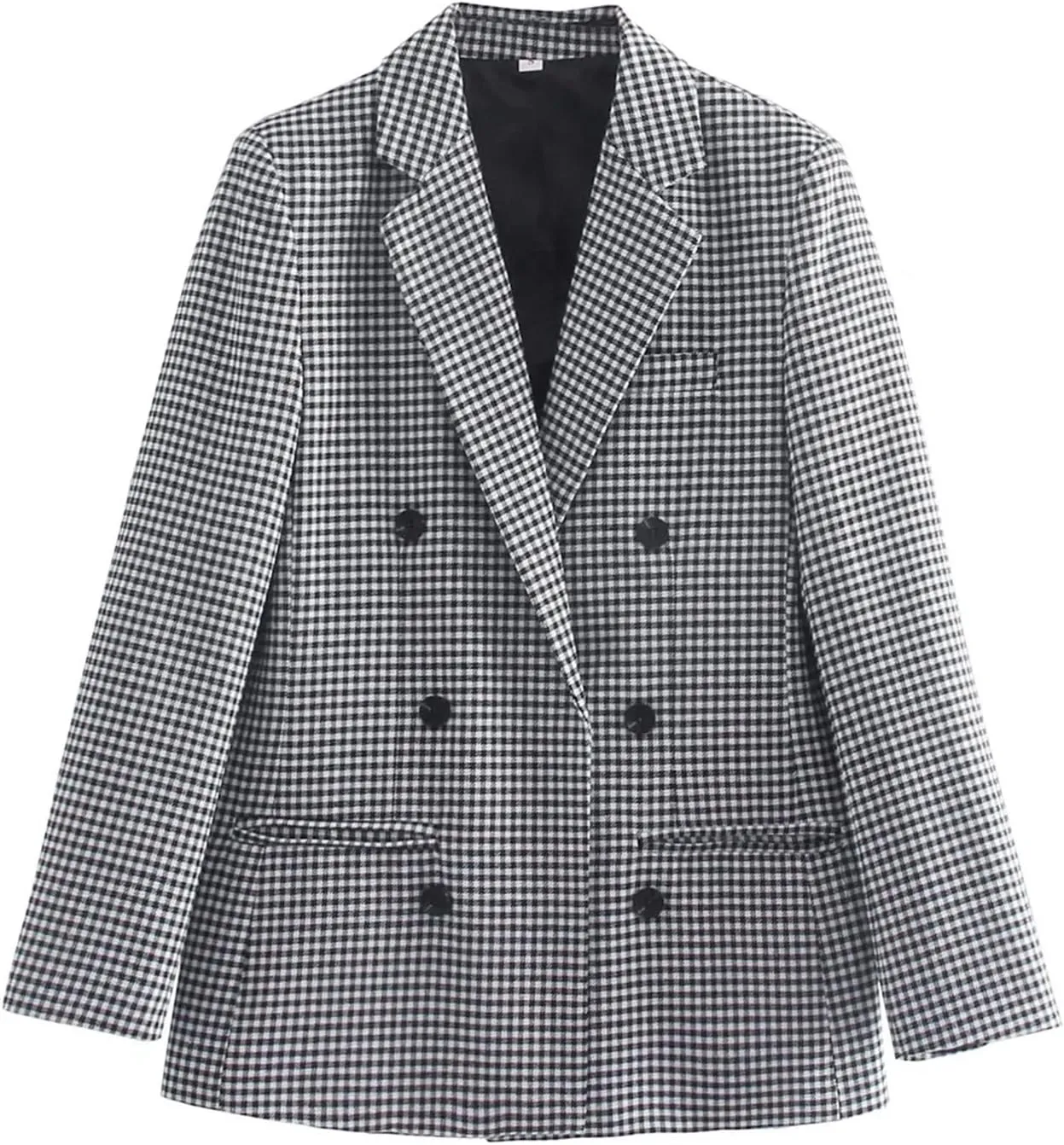 Womens Double Breasted Trenchcoat Plaid Coat Relaxed Blazer Long Sleeve Peak Button Pea Coats Jacket Work Formal Blazer