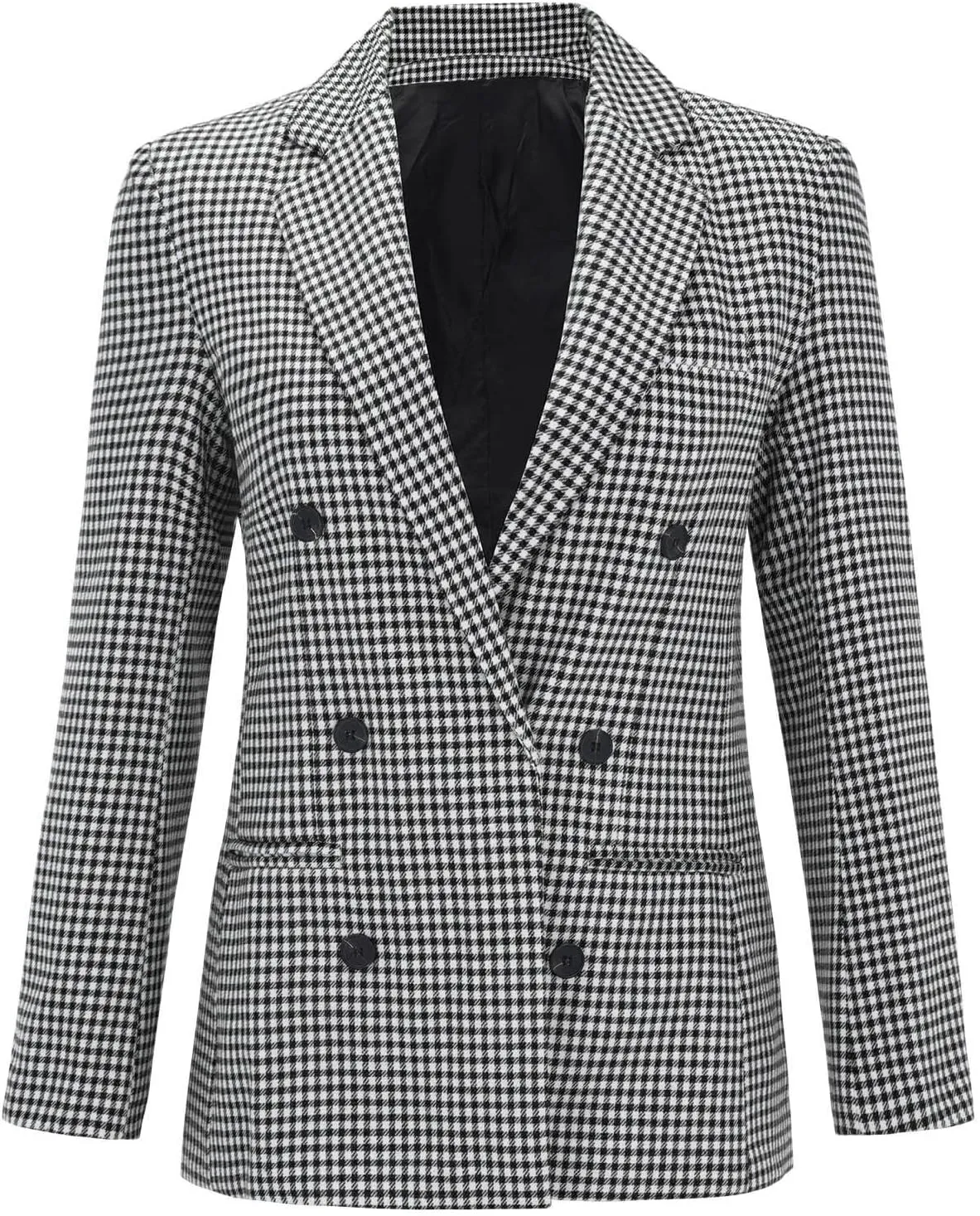 Womens Double Breasted Trenchcoat Plaid Coat Relaxed Blazer Long Sleeve Peak Button Pea Coats Jacket Work Formal Blazer