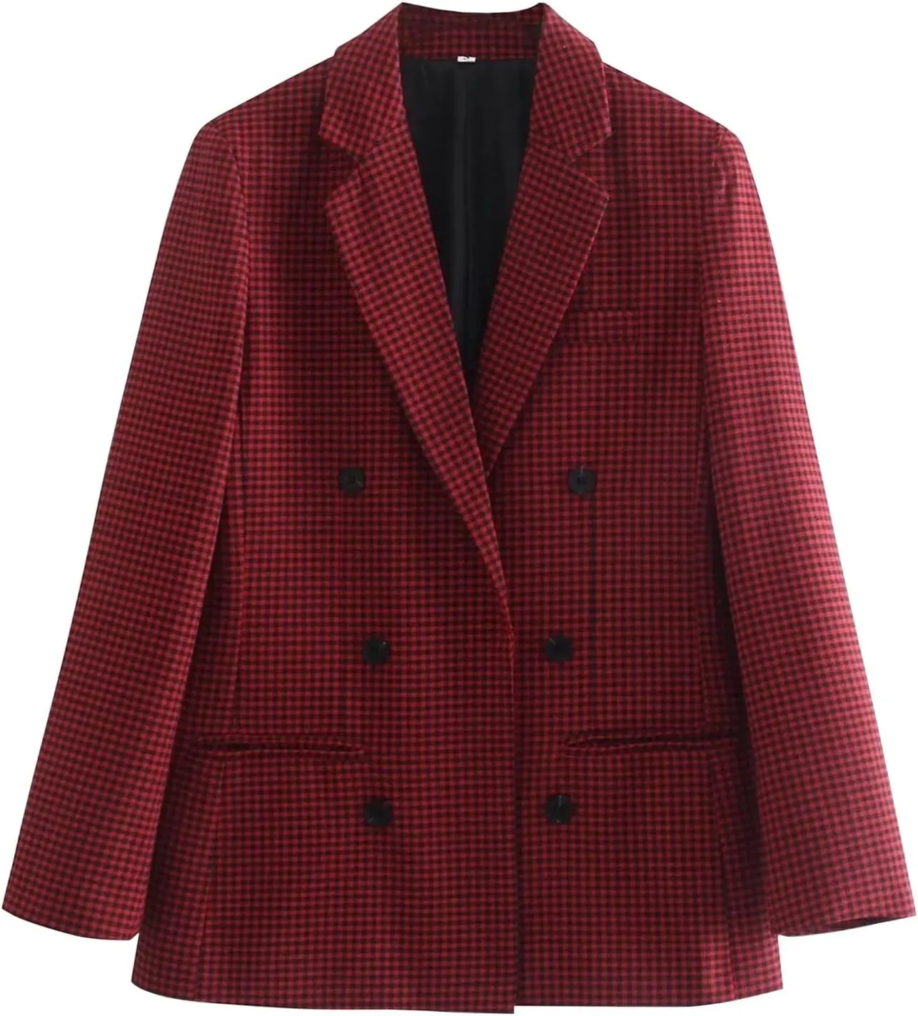 Womens Double Breasted Trenchcoat Plaid Coat Relaxed Blazer Long Sleeve Peak Button Pea Coats Jacket Work Formal Blazer