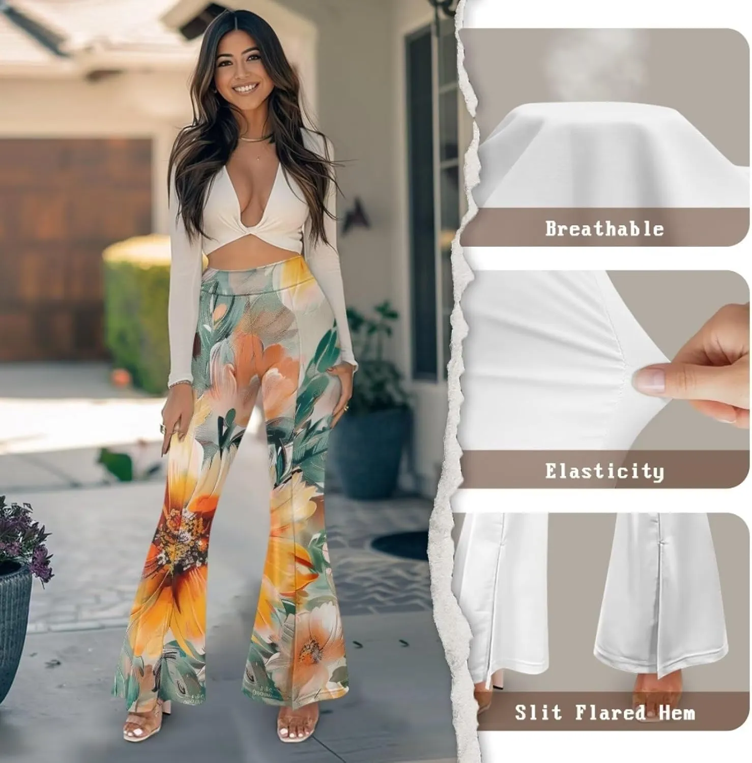 Women's Flared Leggings High Waist Stretch Bell Bottom Slim-Fit Flare Leg Yoga Pants