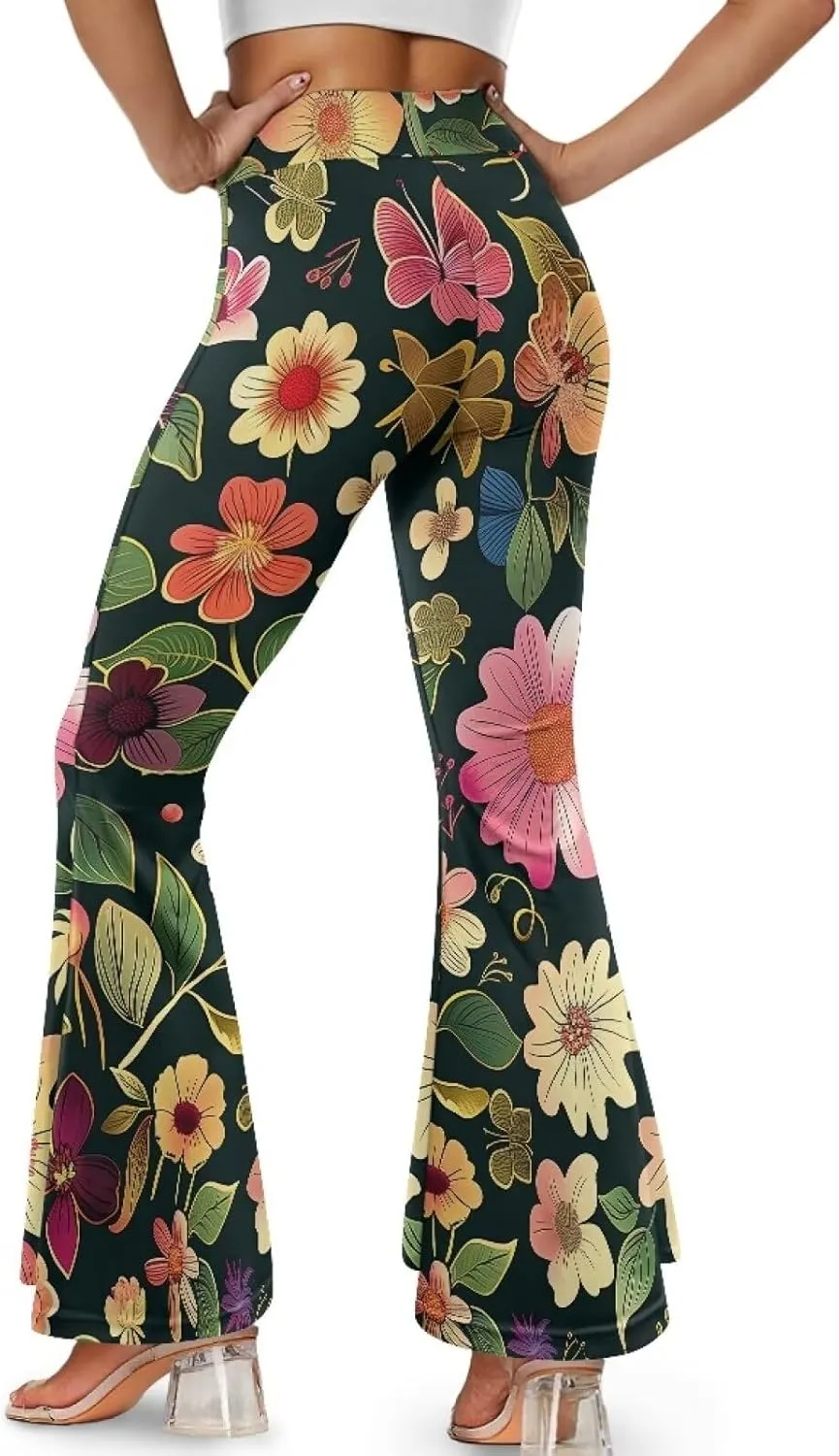 Women's Flared Leggings High Waist Stretch Bell Bottom Slim-Fit Flare Leg Yoga Pants