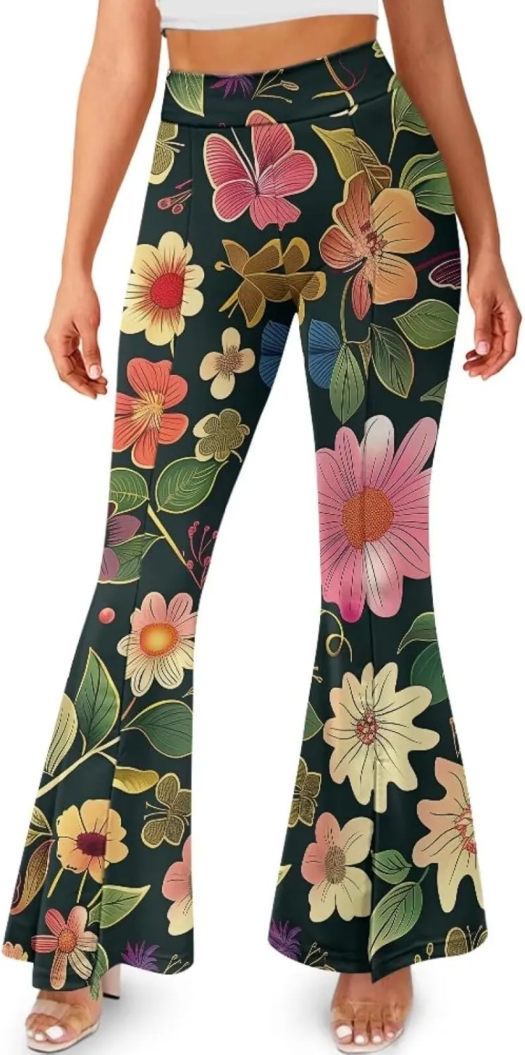 Women's Flared Leggings High Waist Stretch Bell Bottom Slim-Fit Flare Leg Yoga Pants
