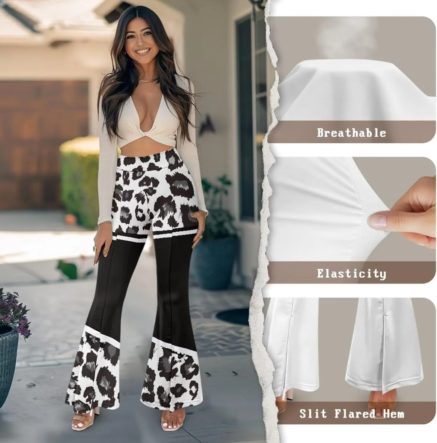 Women's Flared Leggings High Waist Stretch Bell Bottom Slim-Fit Flare Leg Yoga Pants