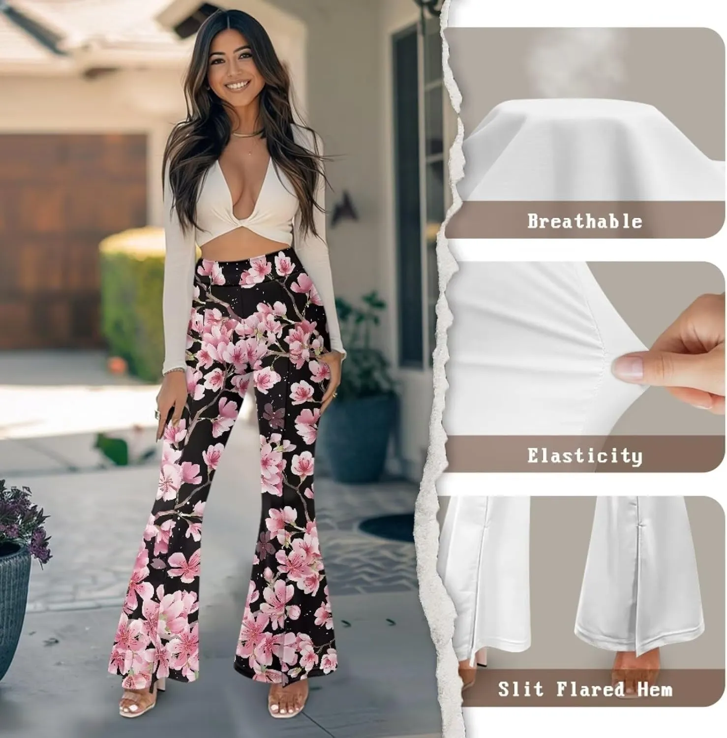 Women's Flared Leggings High Waist Stretch Bell Bottom Slim-Fit Flare Leg Yoga Pants