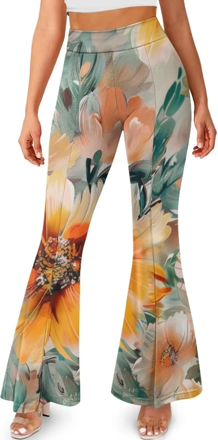 Women's Flared Leggings High Waist Stretch Bell Bottom Slim-Fit Flare Leg Yoga Pants