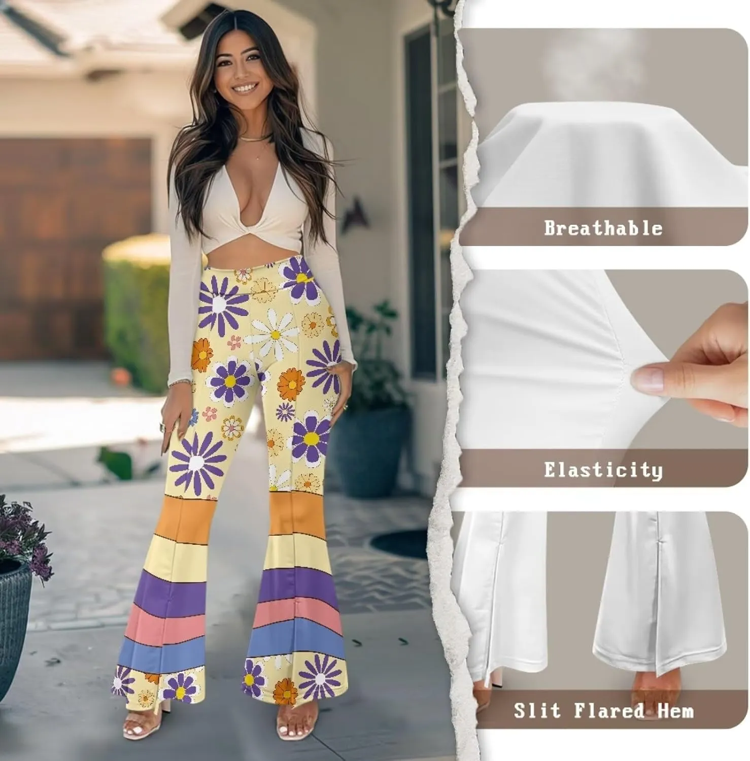 Women's Flared Leggings High Waist Stretch Bell Bottom Slim-Fit Flare Leg Yoga Pants