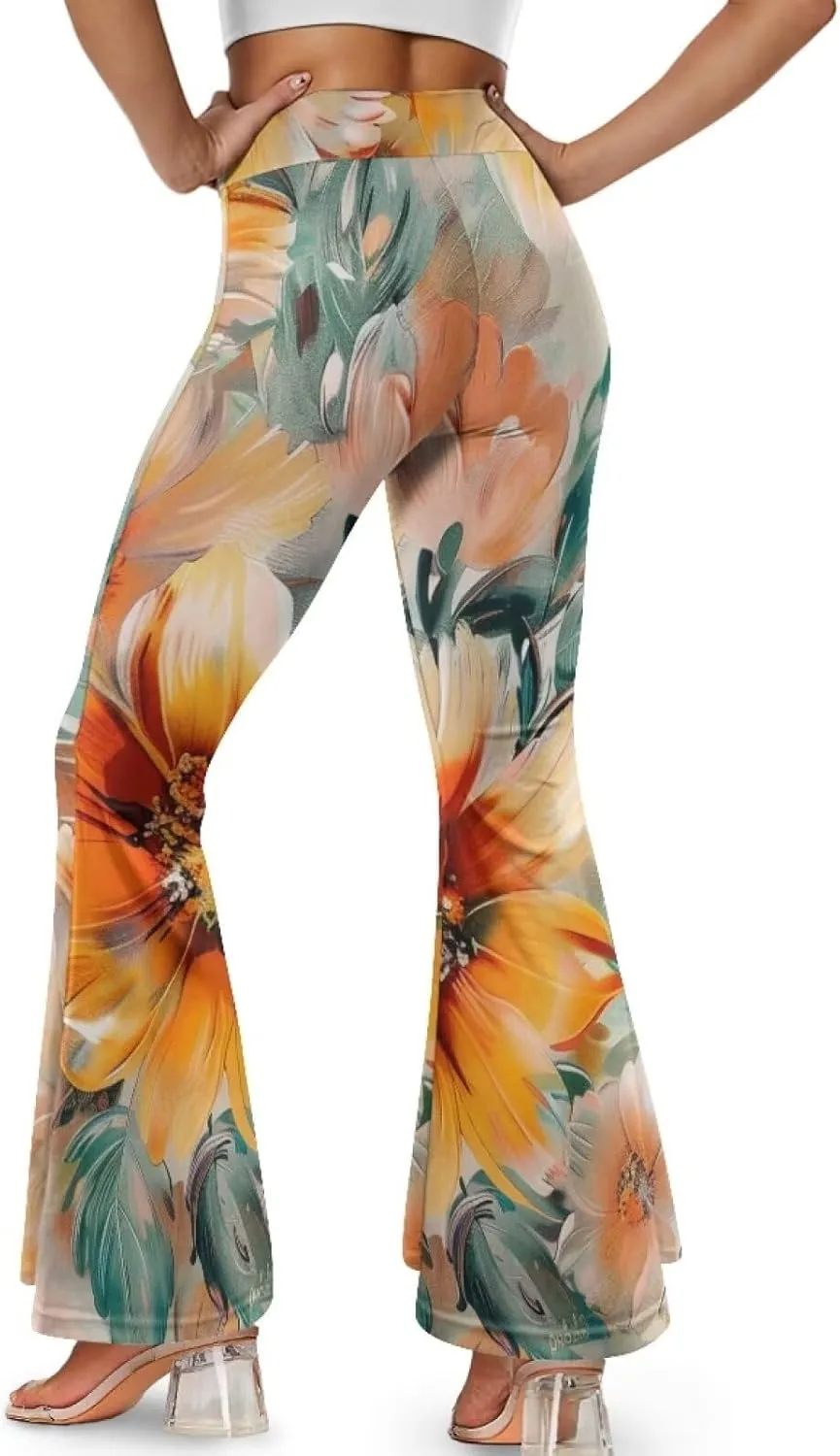 Women's Flared Leggings High Waist Stretch Bell Bottom Slim-Fit Flare Leg Yoga Pants