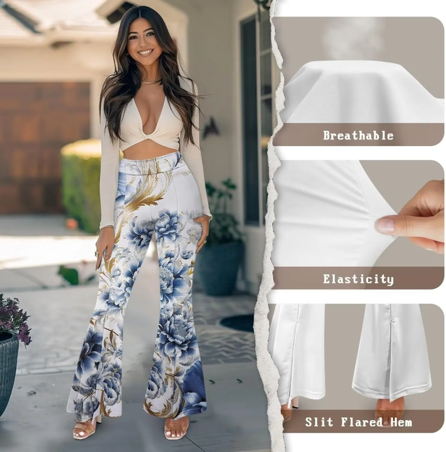 Women's Flared Leggings High Waist Stretch Bell Bottom Slim-Fit Flare Leg Yoga Pants