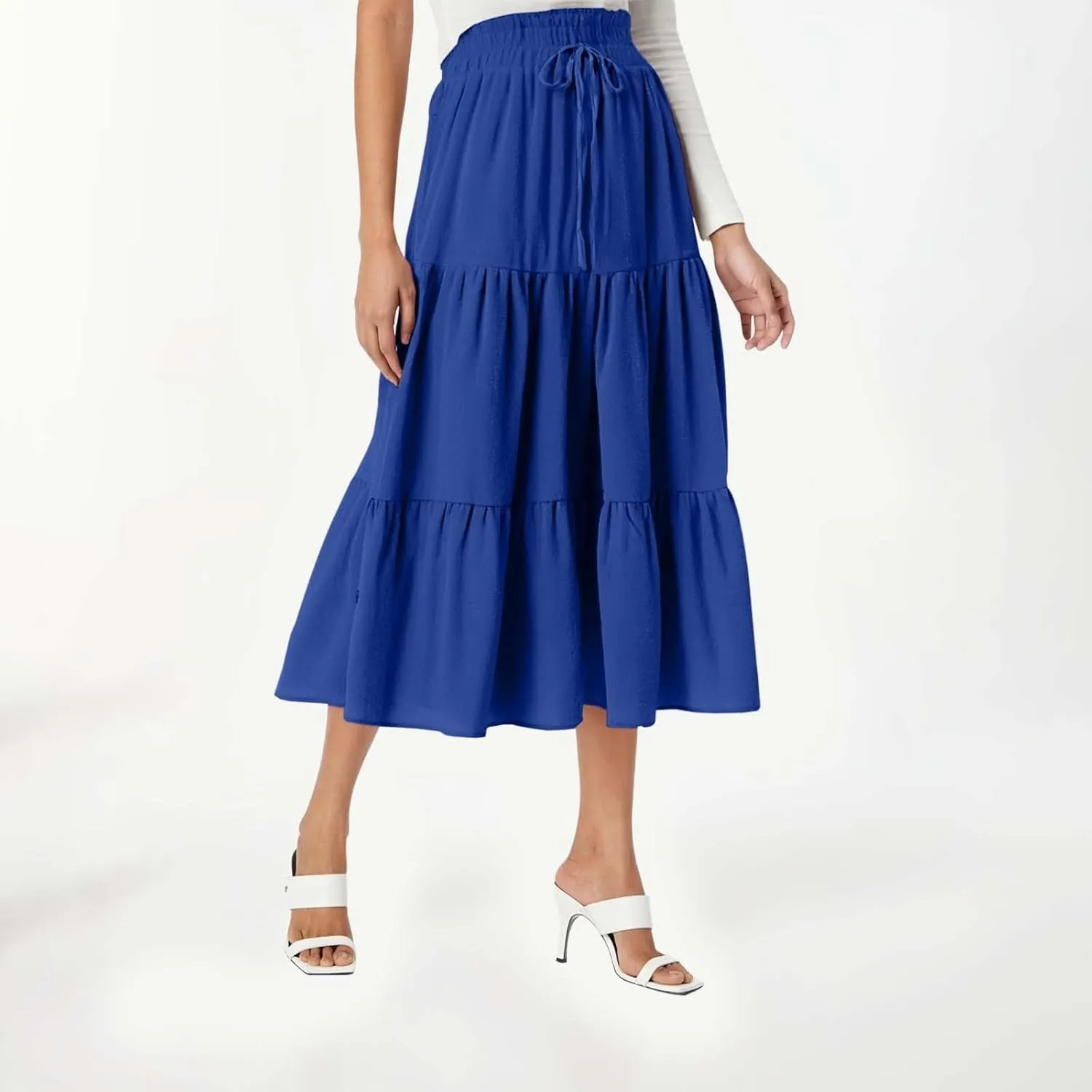 Women's Skirts High Waisted Pleated Flowy Drawstring Baggy Skirt Elastic Waist Comfortable Lightweight Casual Skorts