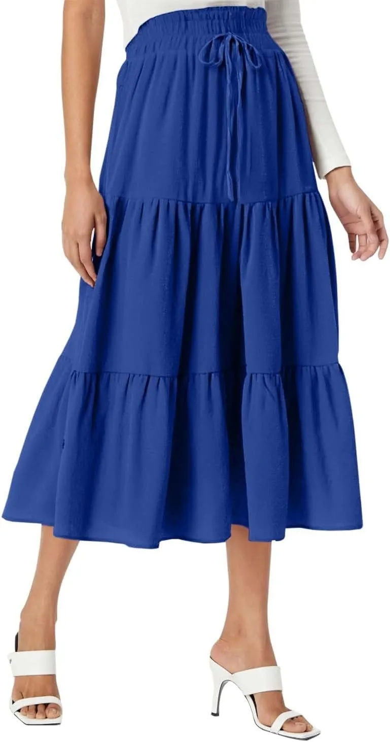 Women's Skirts High Waisted Pleated Flowy Drawstring Baggy Skirt Elastic Waist Comfortable Lightweight Casual Skorts